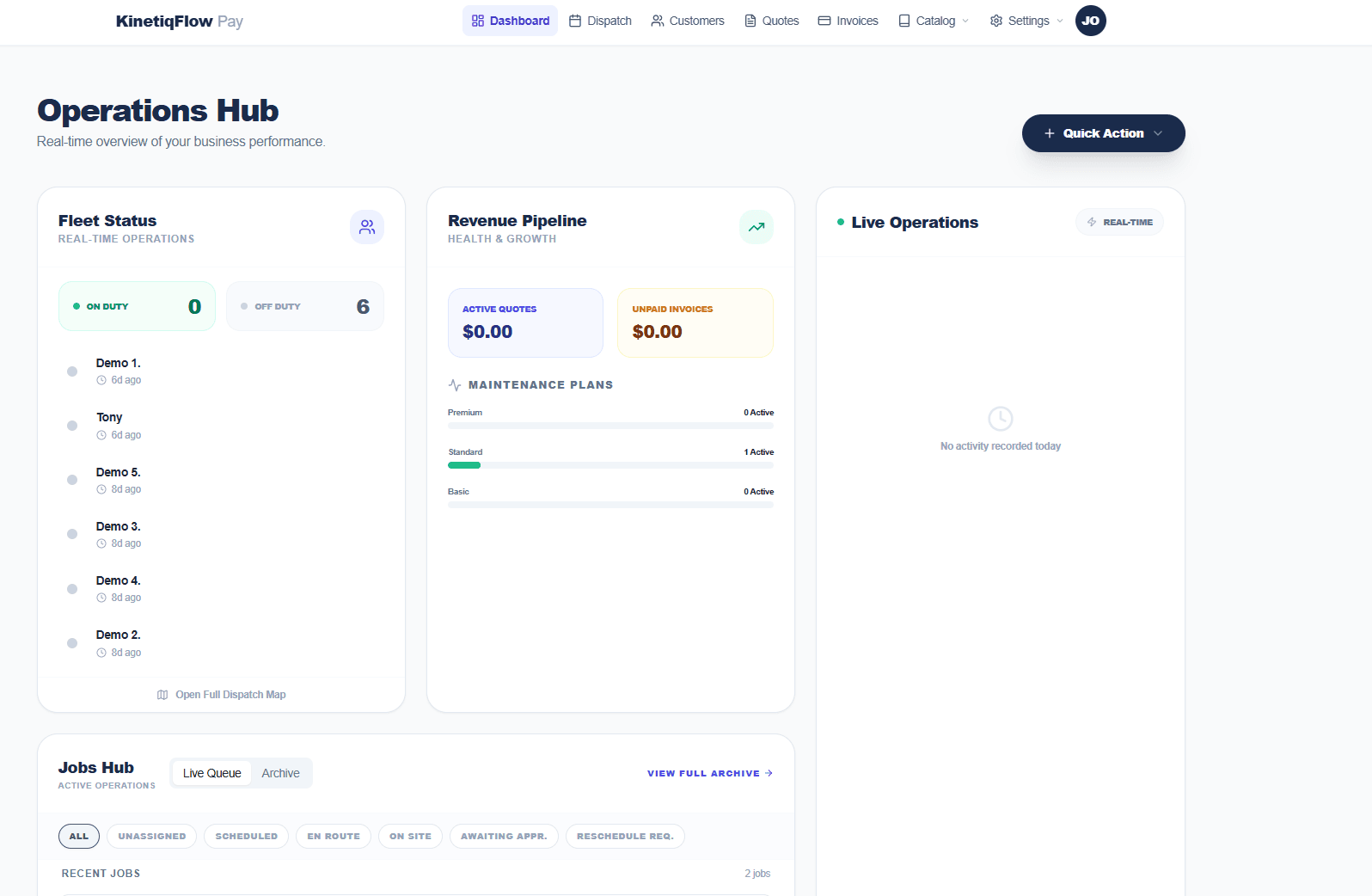 KinetiqFlow Pay dashboard